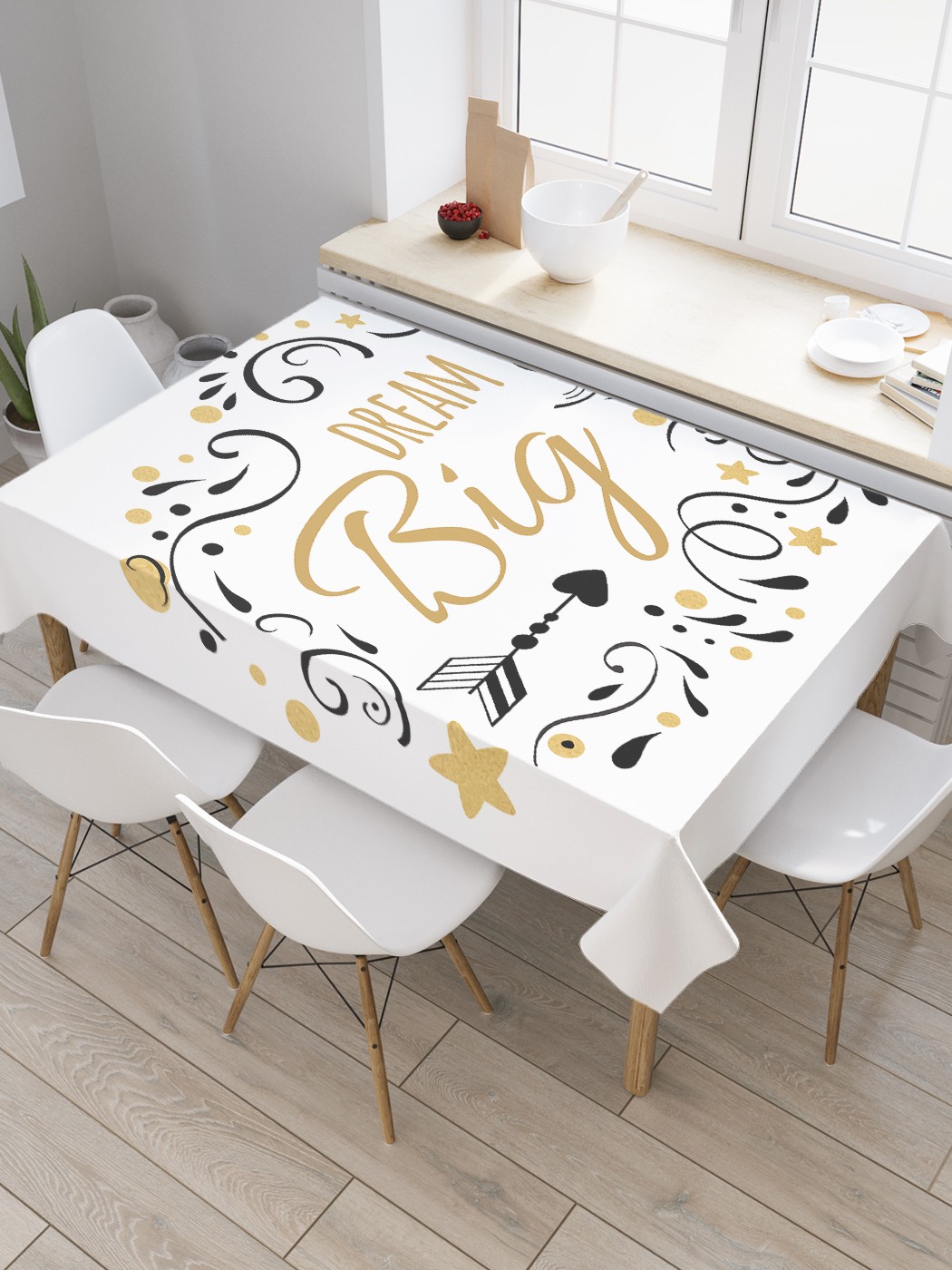 

Скатерть прямоугольная JoyArty "Мечта в завитках" из оксфорда, 120x145 см, Белый, Мечта в завитках