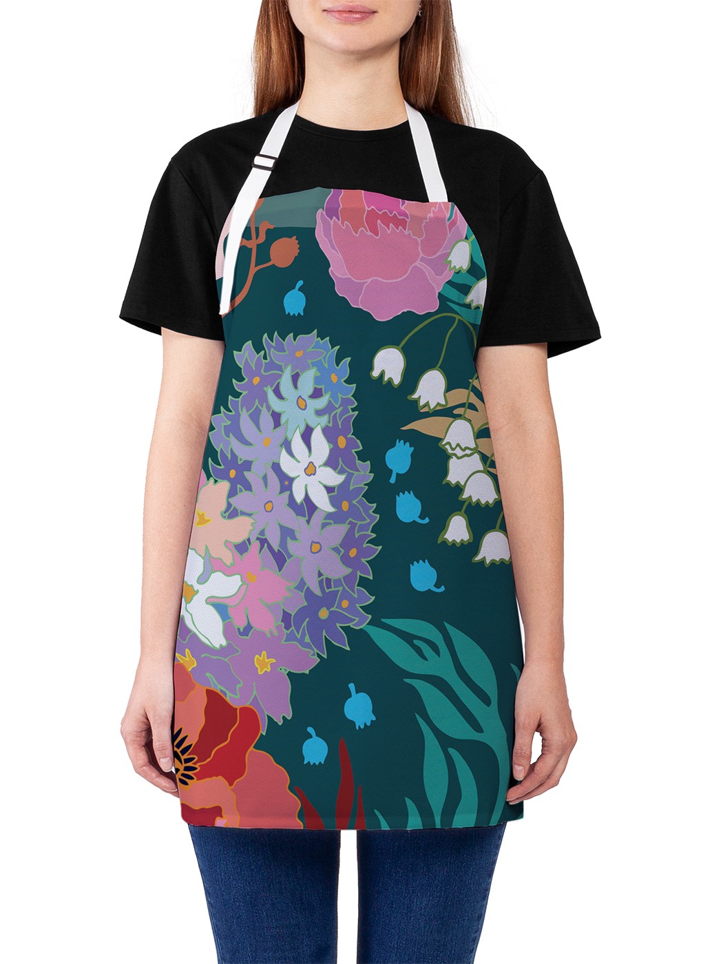 

Фартук женский JoyArty для готовки "Ландыши и розы", универсальный размер, Зеленый