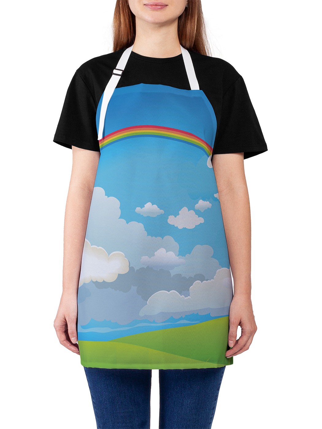 

Фартук женский JoyArty для готовки "Радуга над лугом акварель", универсальный размер, Голубой