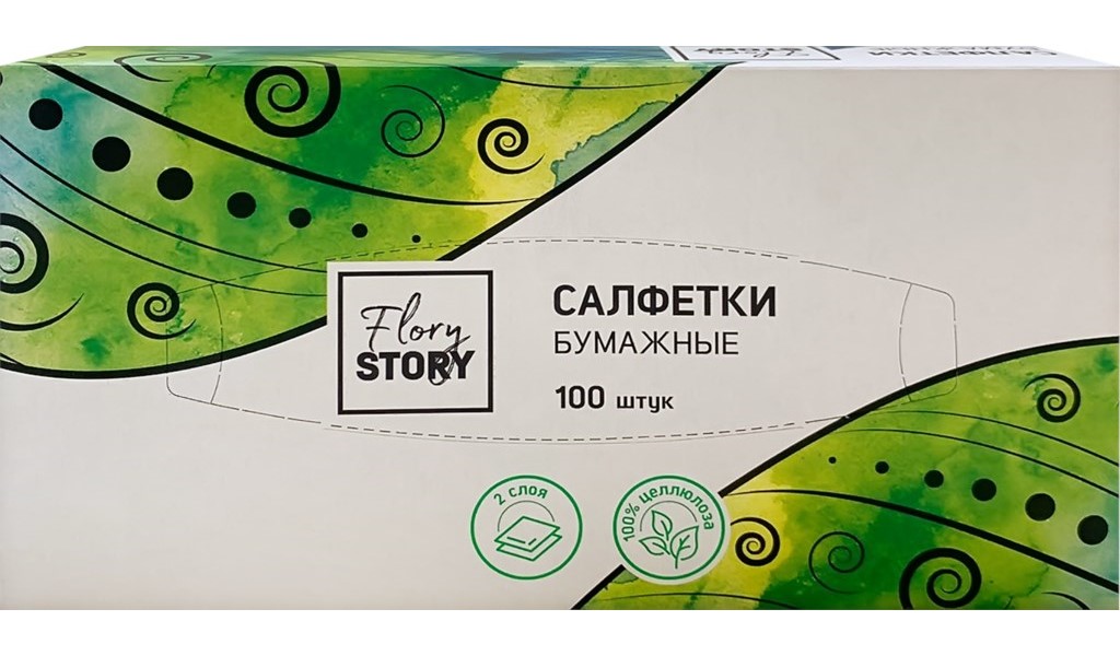 

Салфетки бумажные Flory story 2 слоя 100 шт, Белый