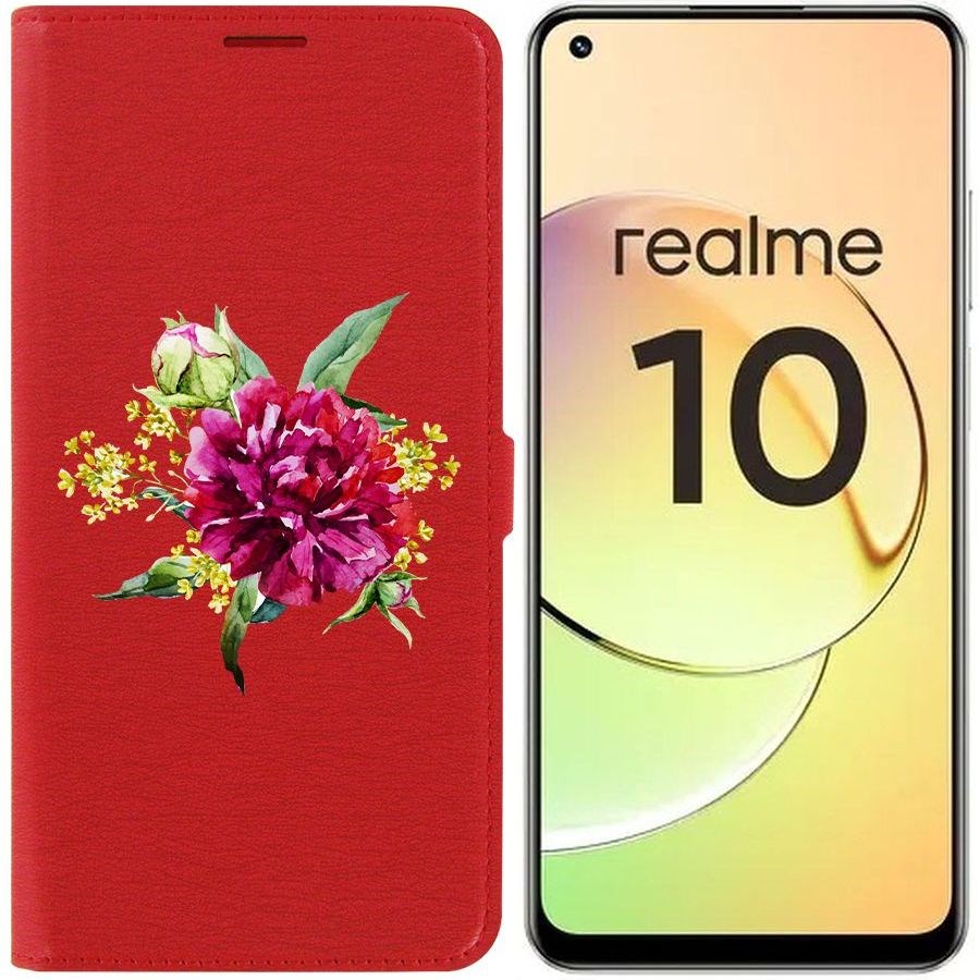 

Чехол-книжка Eco Book для Realme 10 4G Цветочная акварель, Красный