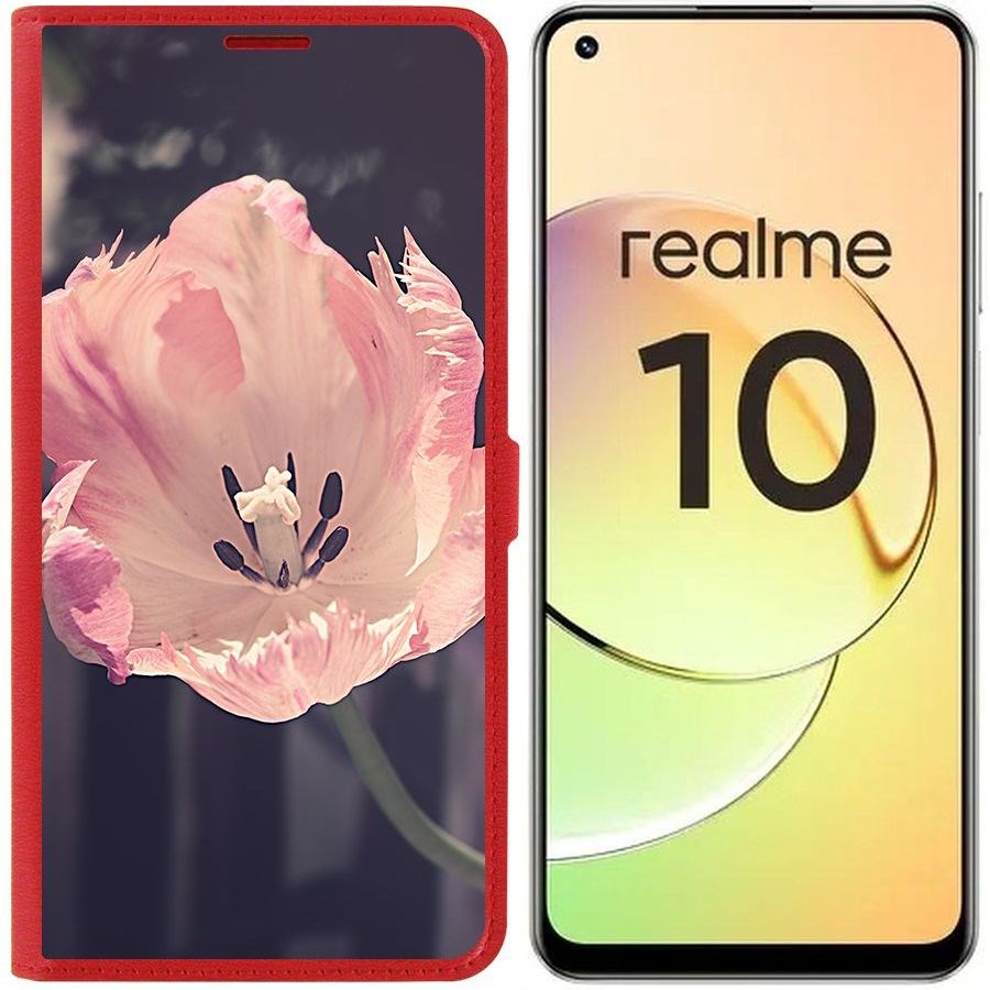 

Чехол-книжка Eco Book для Realme 10 4G Тюльпан, Красный