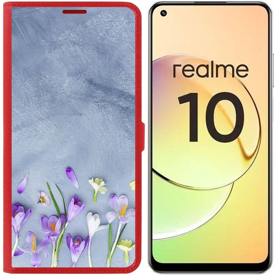 

Чехол-книжка Eco Book для Realme 10 4G Цветочное настроение, Красный