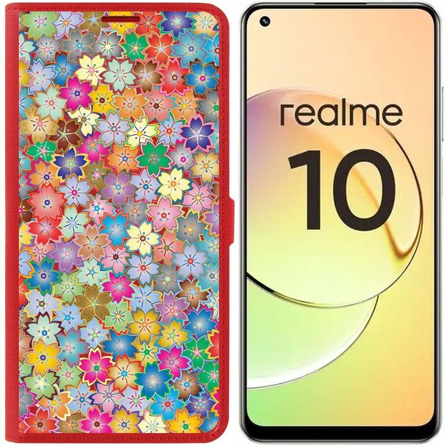 

Чехол-книжка Eco Book для Realme 10 4G Цветочный паттерн 4, Красный