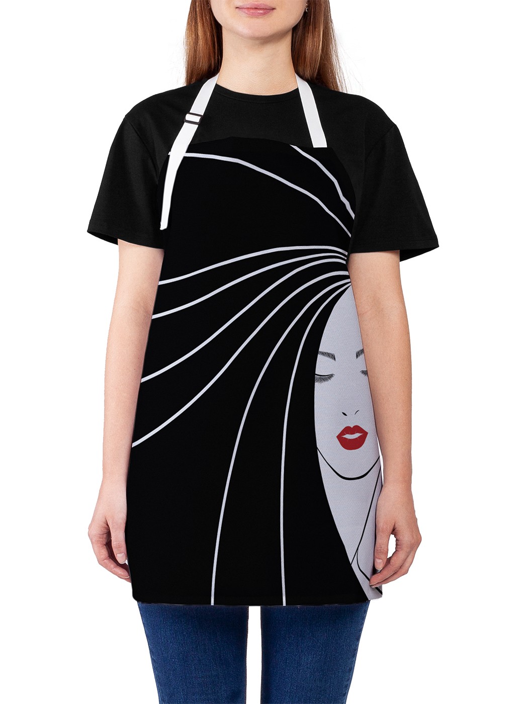 

Фартук женский JoyArty для готовки "Девушка с длинными волосами", универсальный размер, Черный