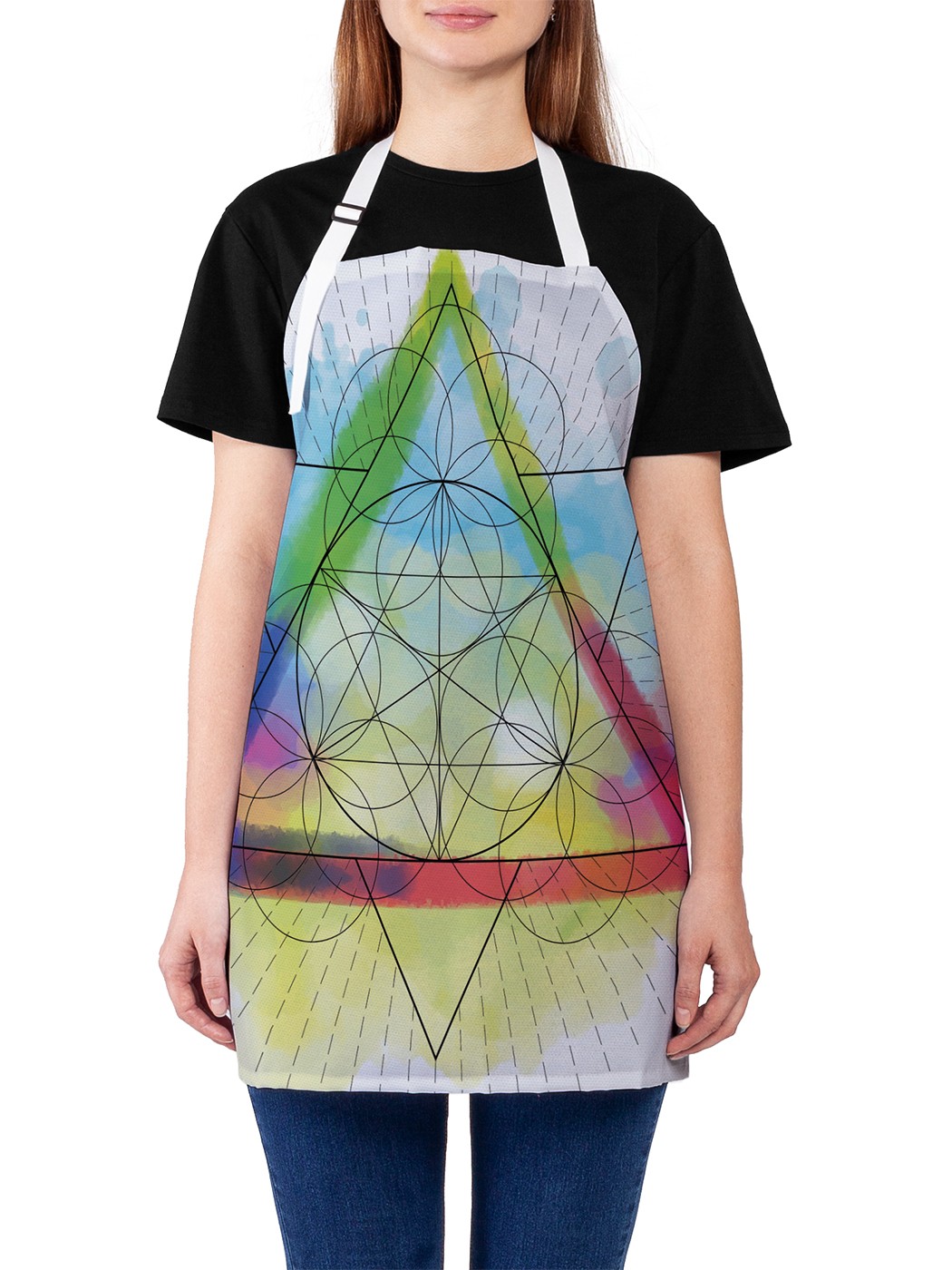 

Фартук женский JoyArty для готовки "Эзотерический треугольник", универсальный размер, Голубой