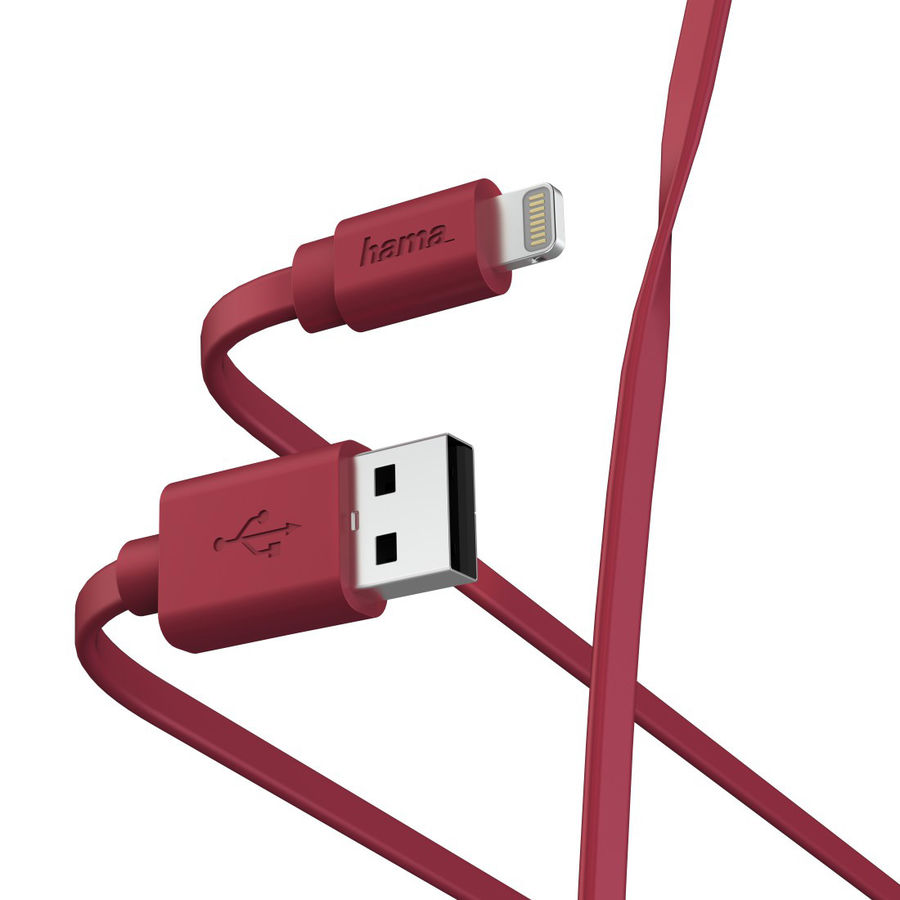 фото Кабель hama lightning, usb 2.0 (m), 1м, mfi, красный [00187233]