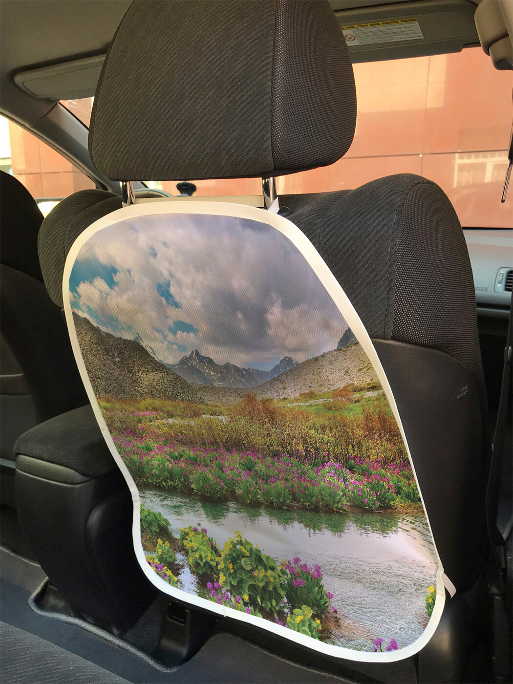 фото Накидка на спинку сиденья joyarty горный пейзаж с цветами, 45х62