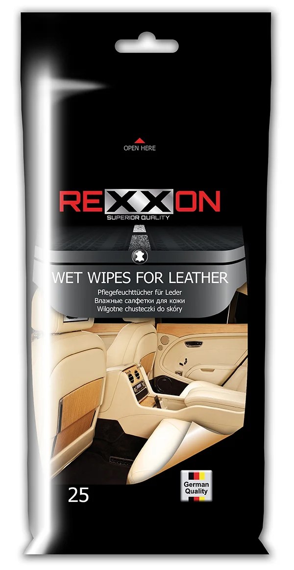 Влажные салфетки Rexxon для кожи салона автомобильные салфетки влажные автомобильные для стекол зеркал фар 30 шт autovirazh av 018303
