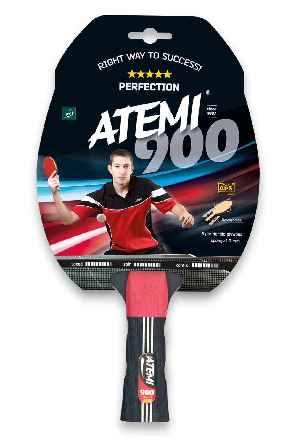 Ракетка для настольного тенниса Atemi 900 CV, коническая ручка, 5 звезд
