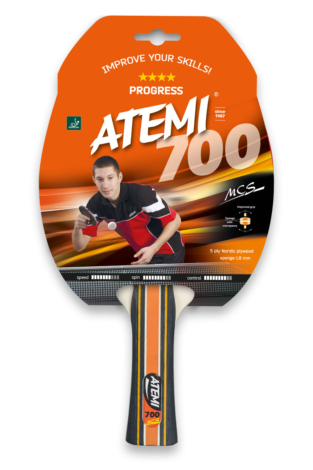 Ракетка для настольного тенниса Atemi 700 CV, коническая ручка, 4 звезды