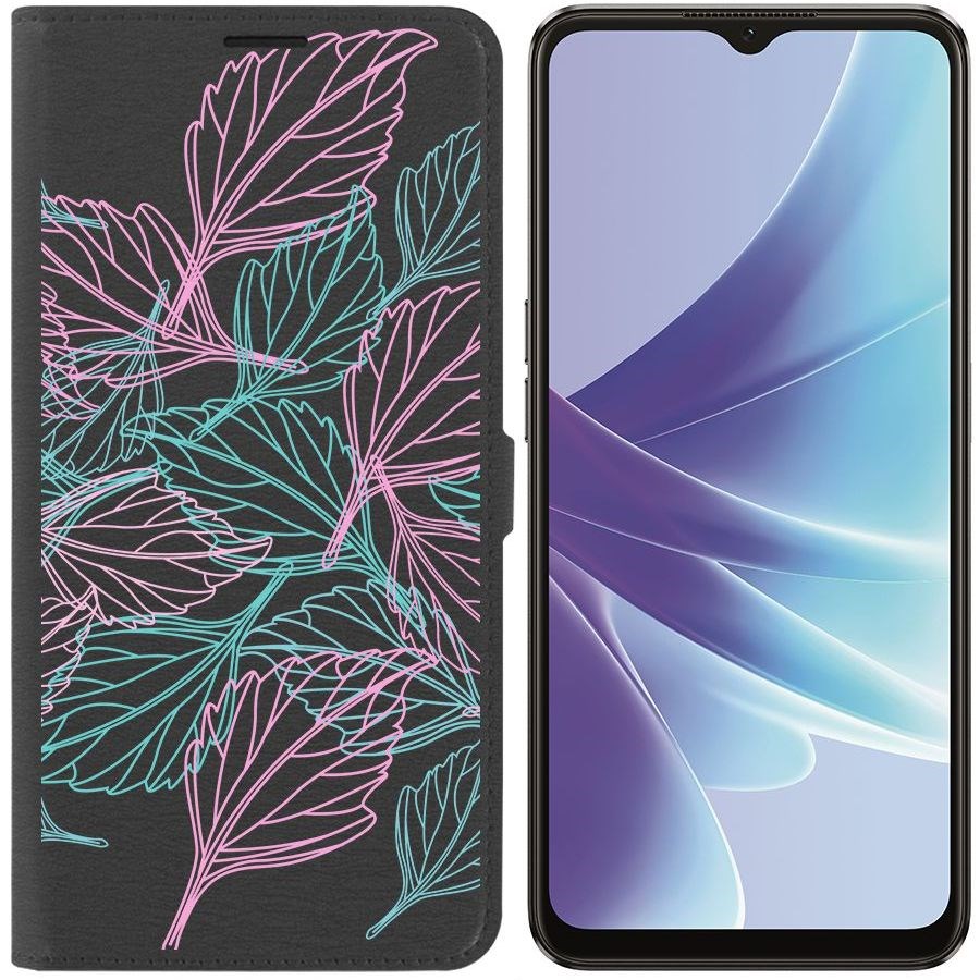 

Чехол-книжка Eco Book для Oppo A57 Листья паттерн, Черный