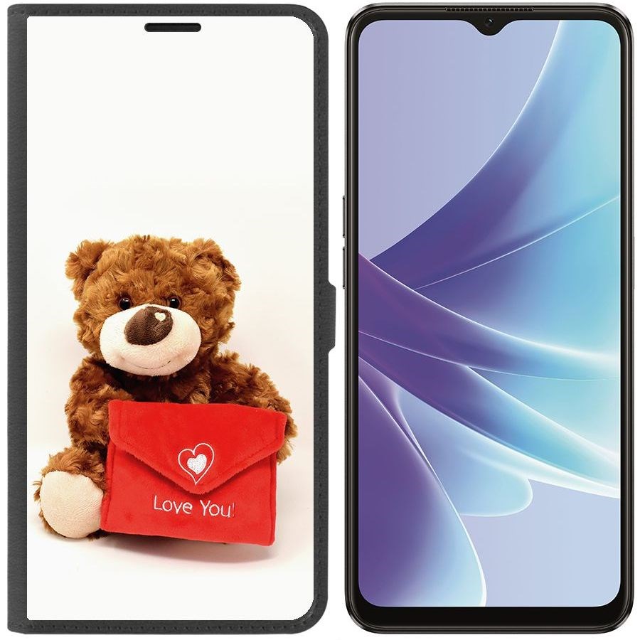 

Чехол-книжка Eco Book для Oppo A57 Медвежонок тебя любит, Черный