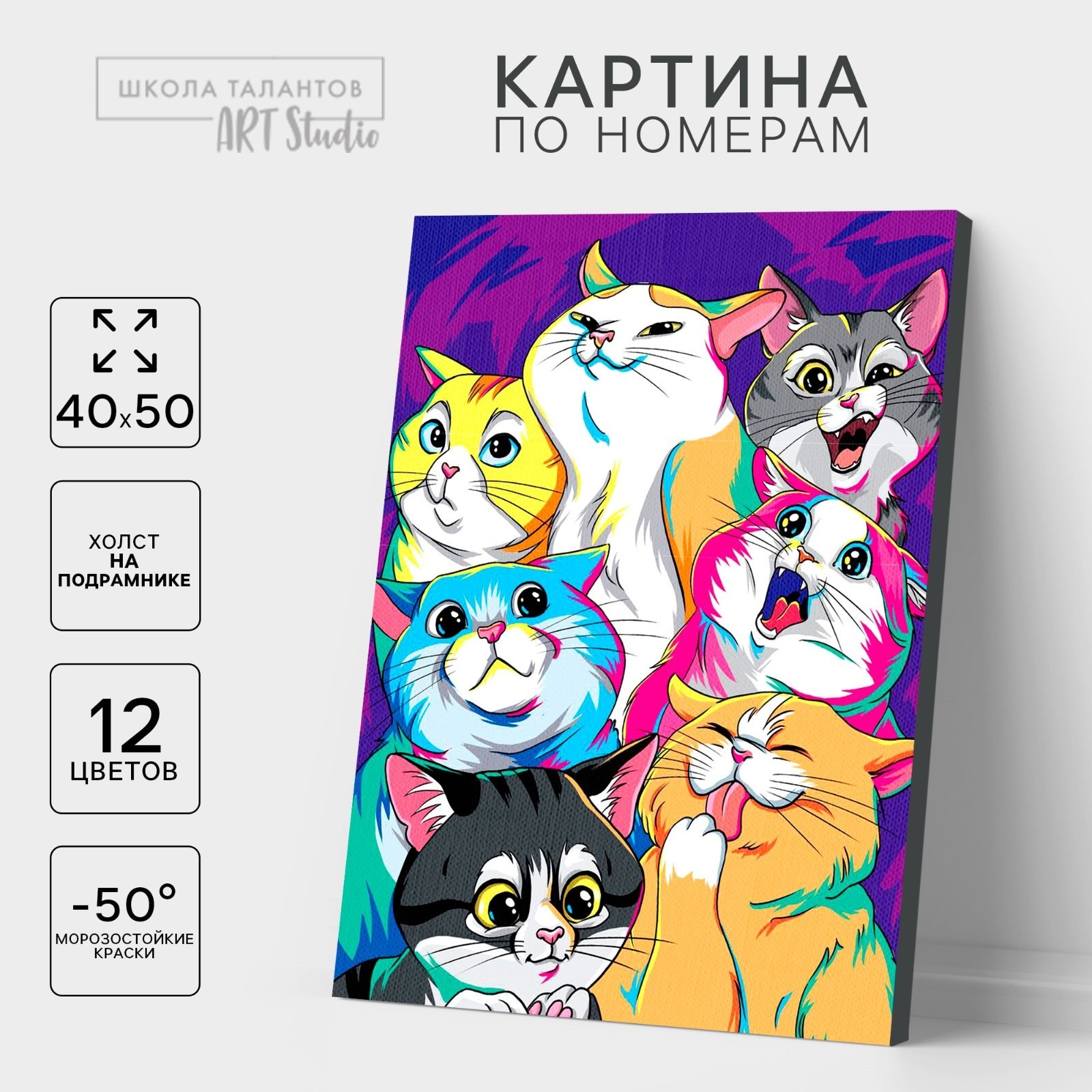 

Картина по номерам на холсте Яркие котики, 40х50 см