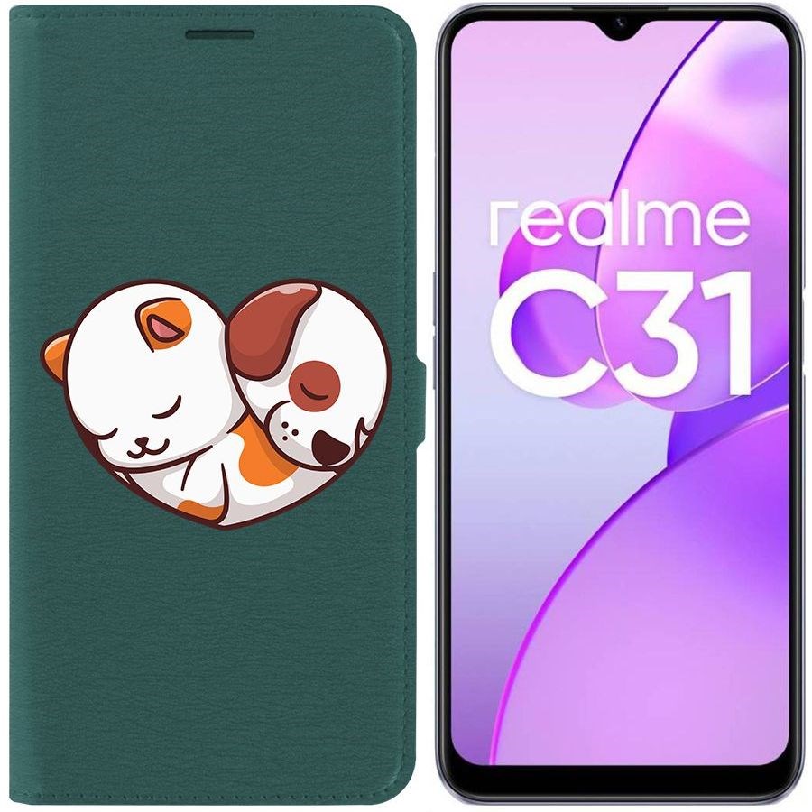 Чехол-книжка Eco Book для Realme C31 Котёнок и Щенок