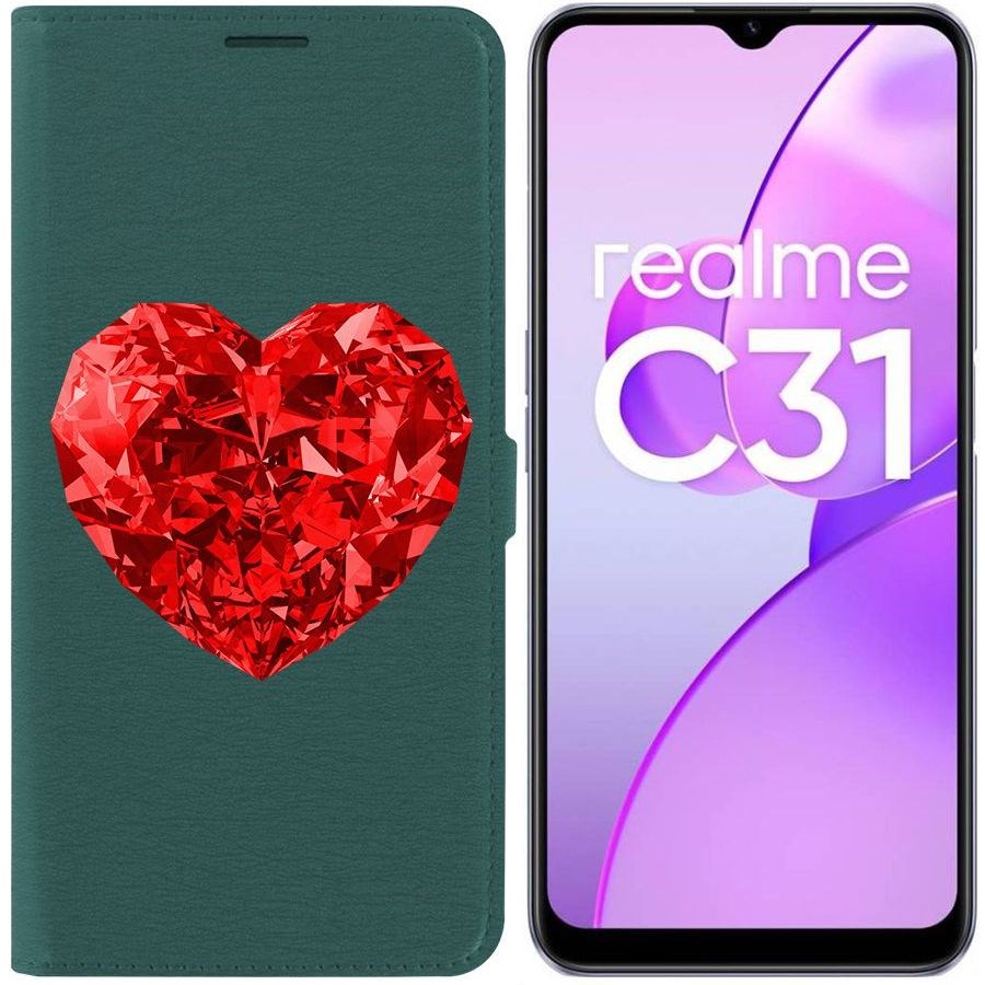 

Чехол-книжка Eco Book для Realme C31 Рубиновое сердце, Зеленый