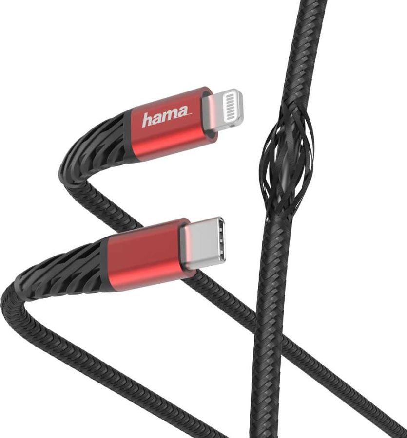 

Кабель HAMA Lightning, USB Type-C (m), 1.5м, MFI, черный / красный [00183294]