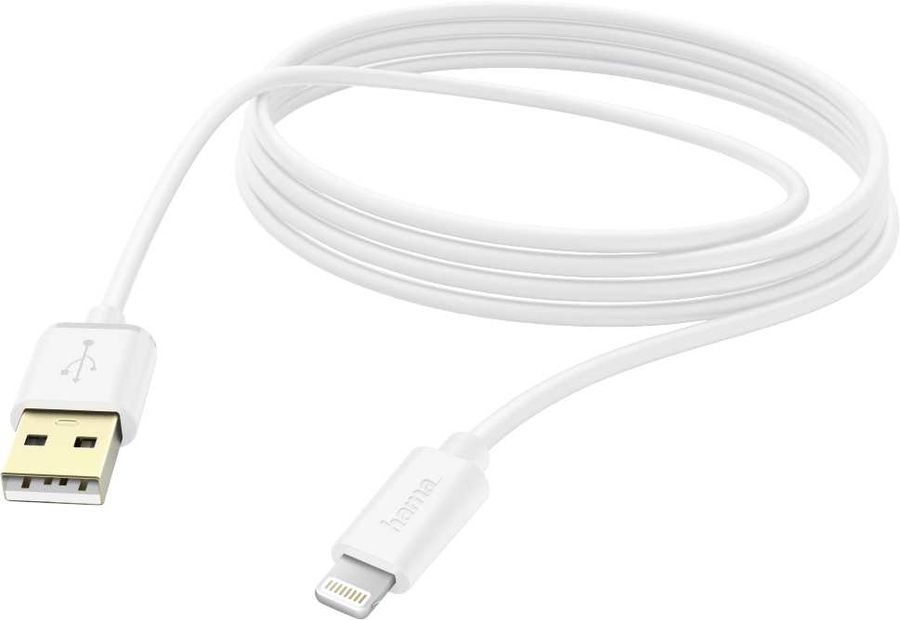 фото Кабель hama lightning, usb 2.0 (m), 3м, mfi, белый [00187207]