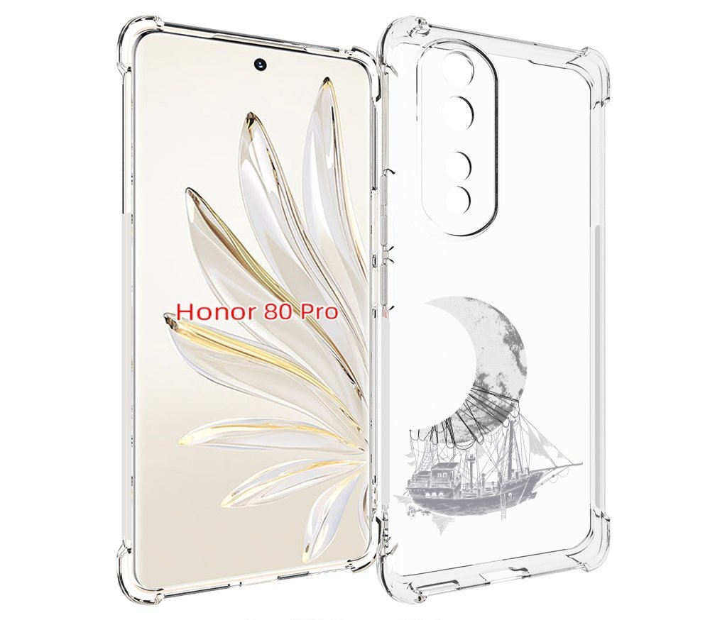 

Чехол MyPads черно белый корабль полумесяц для Honor 80 Pro, Прозрачный, Tocco