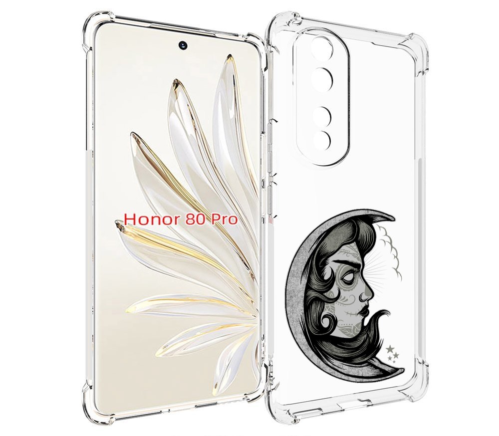 

Чехол MyPads черно белая луна с лицом для Honor 80 Pro, Прозрачный, Tocco