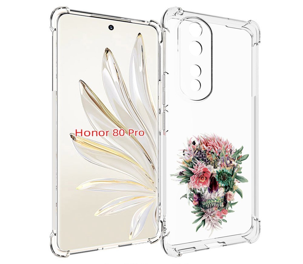 

Чехол MyPads череп из цветов для Honor 80 Pro, Прозрачный, Tocco
