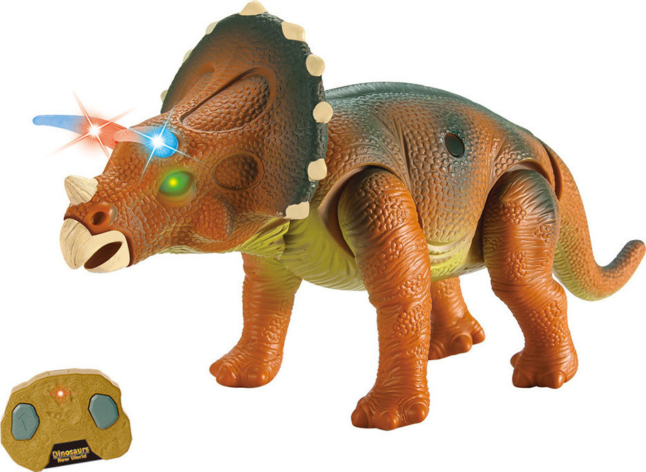 Радиоуправляемый динозавр RuiCheng Трицератопс 39 см, коричневый, свет, звук - 9982-BROWN