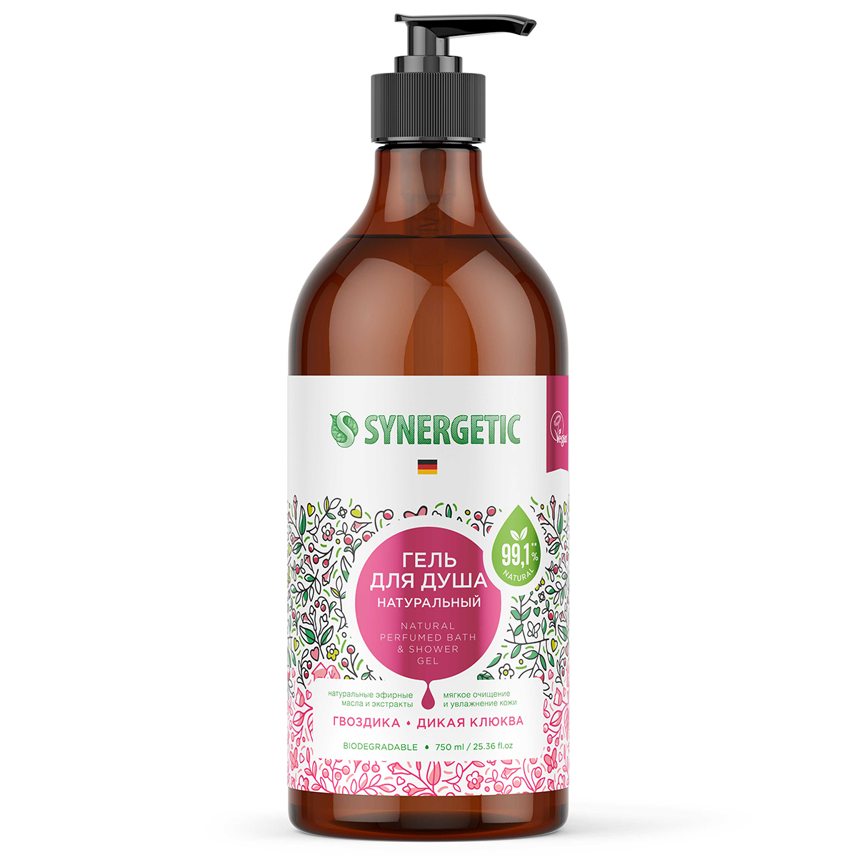фото Гель для душа synergetic гвоздика и дикая клюква натуральный 750 мл