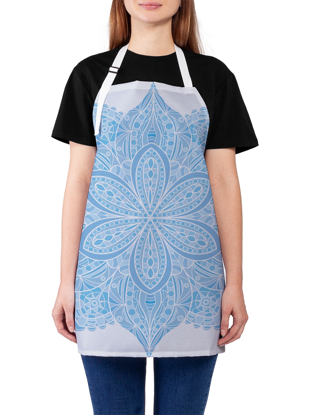 

Фартук женский JoyArty для готовки "Флористическая мандала", универсальный размер, Голубой
