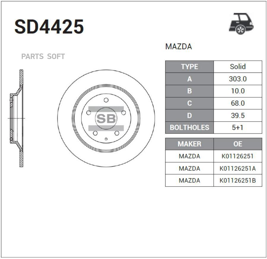 

Sd4425 диск Тормозной Задний! Mazda Cx-5 2.0/2.2td 11> Sangsin brake арт. SD4425