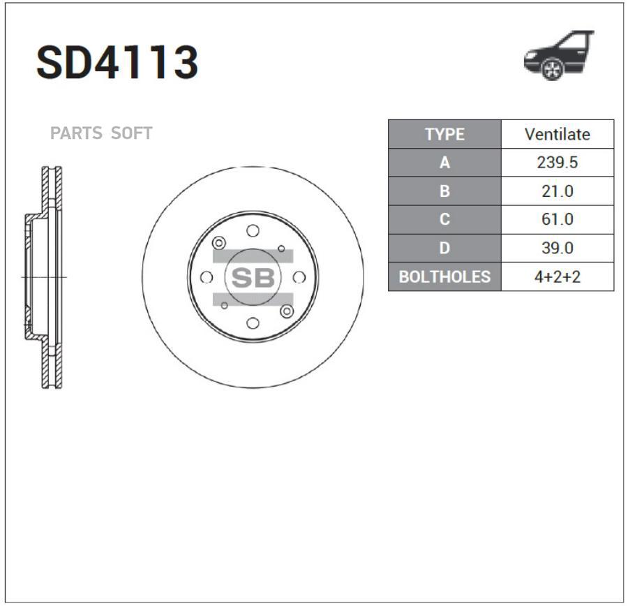 

SANGSIN BRAKE Диск тормозной передний HONDA JAZZ 02- SD4113 1шт