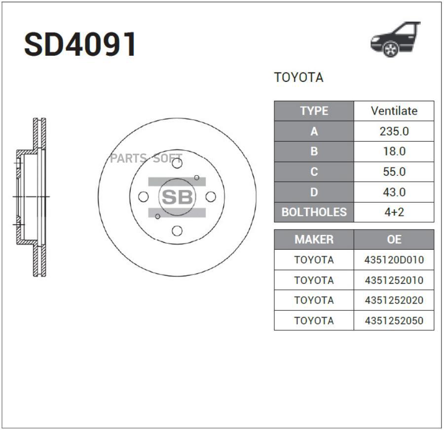 

Тормозной диск Sangsin brake SD4091