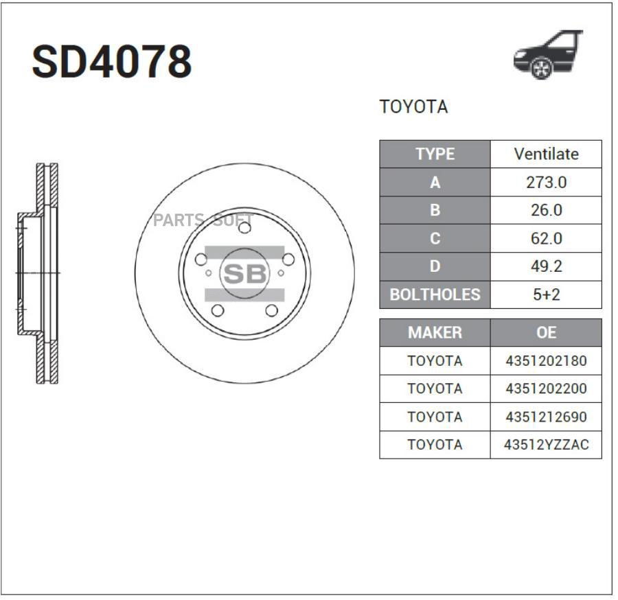 

Тормозной диск Sangsin brake SD4078