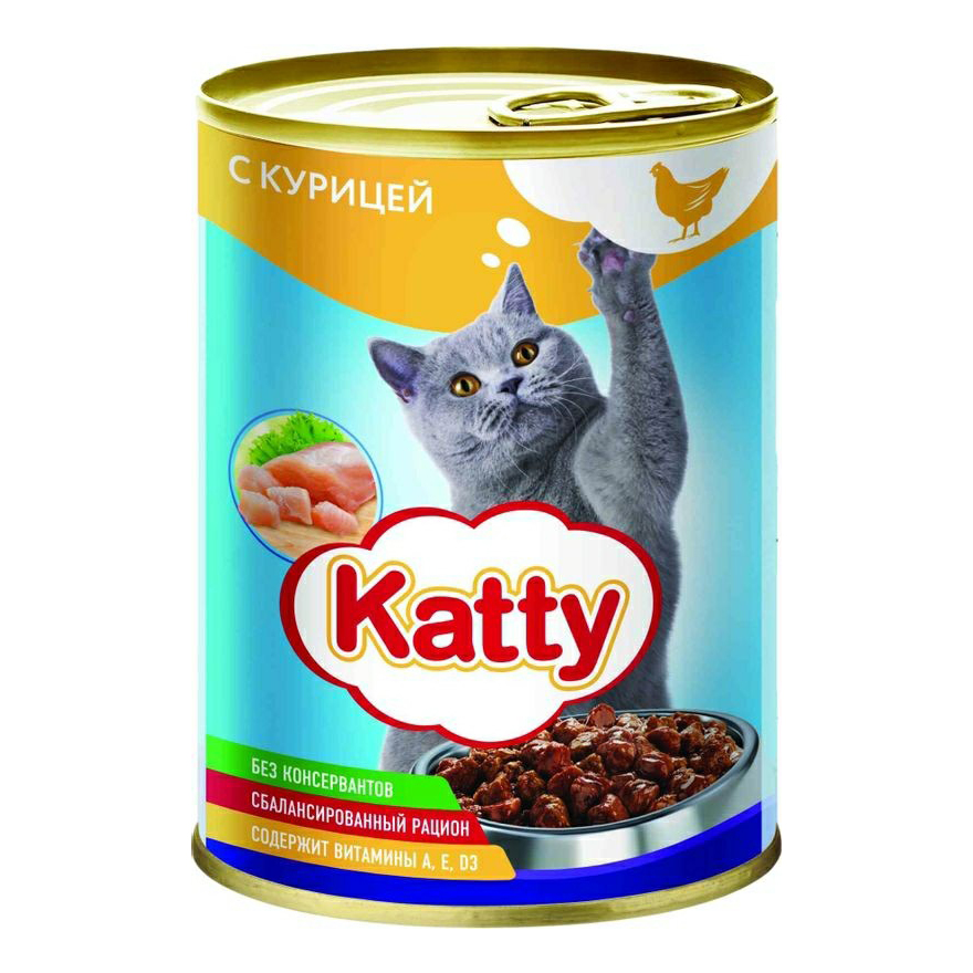 фото Влажный корм katty с курицей в соусе для кошек 415 г