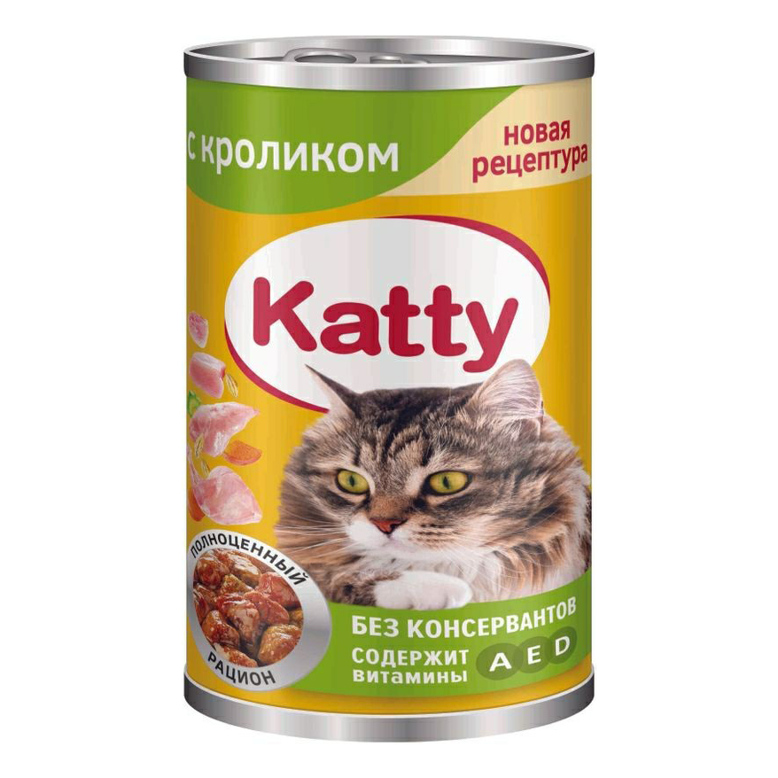 фото Влажный корм katty с кроликом в соусе для кошек 415 г