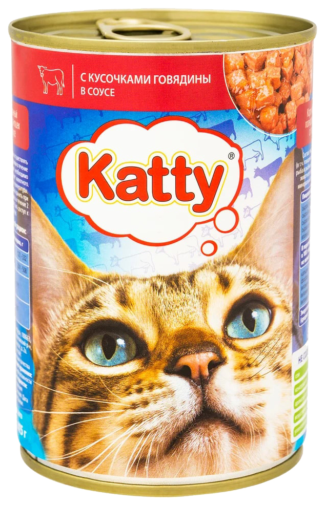Консервы для кошек Katty с кусочками говядины в соусе, 415 г