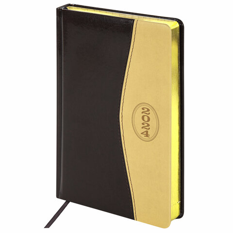 

Ежедневник датированный 2024 Brauberg De Luxe, А5 коричневый-бежевый, 114841, 2 шт