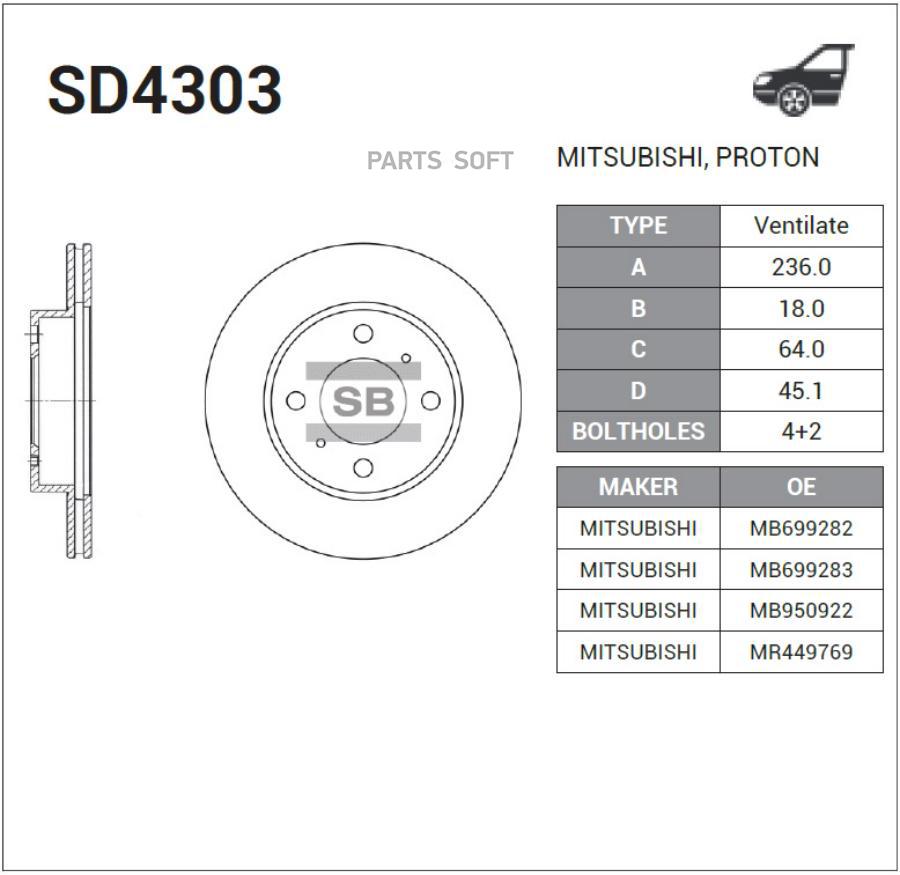 

Тормозной диск Sangsin brake комплект 1 шт. SD4303