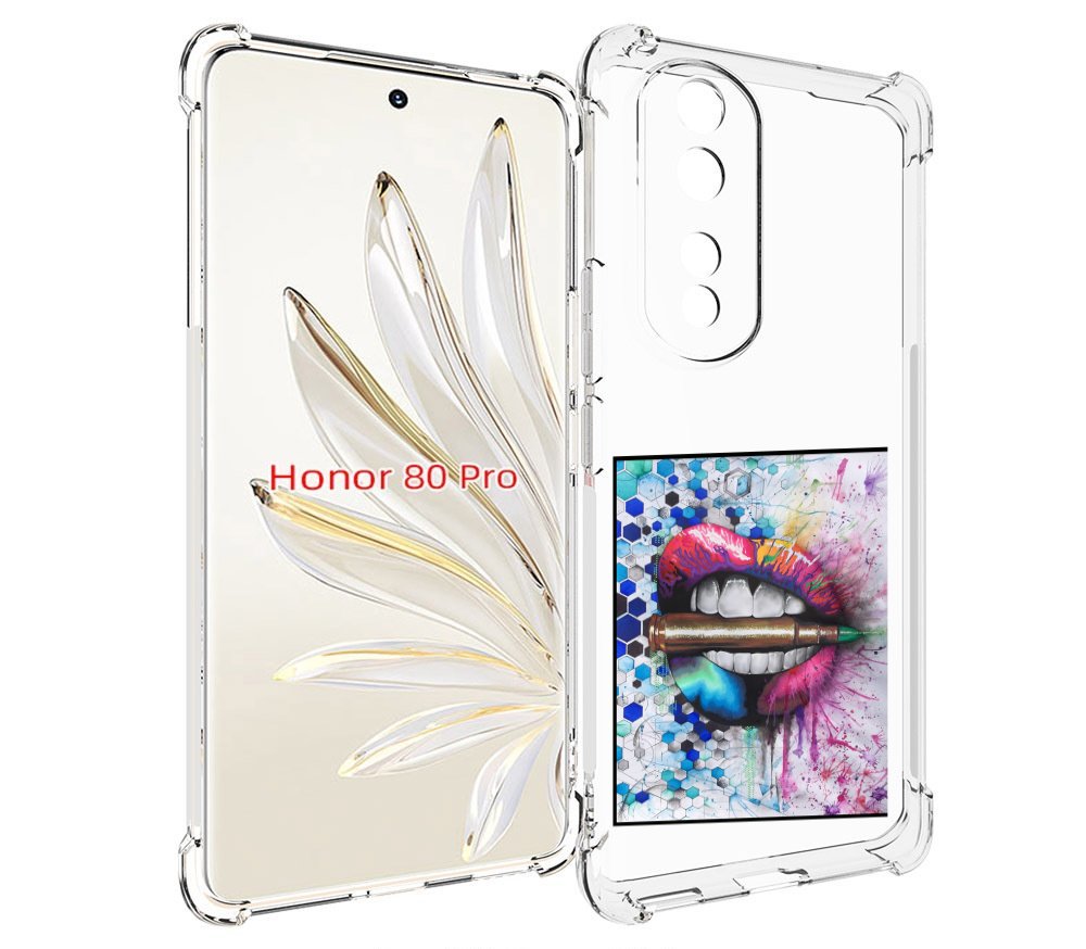 

Чехол MyPads разноцветные губы с пулей для Honor 80 Pro, Прозрачный, Tocco