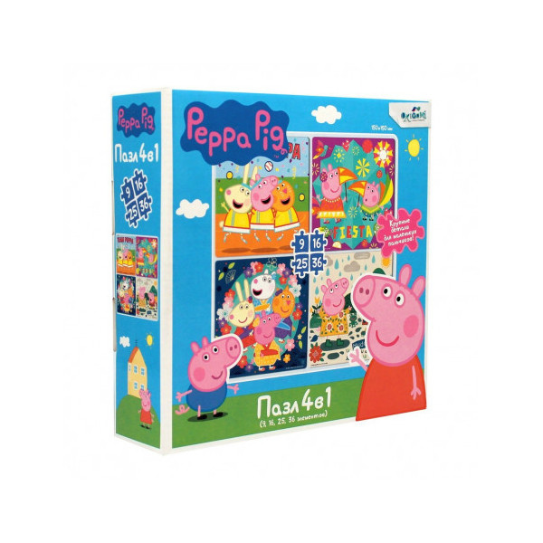 

Пазл 4 в 1 Peppa Pig. Команда Пеппы, 9-16-25-36 элементов Origami
