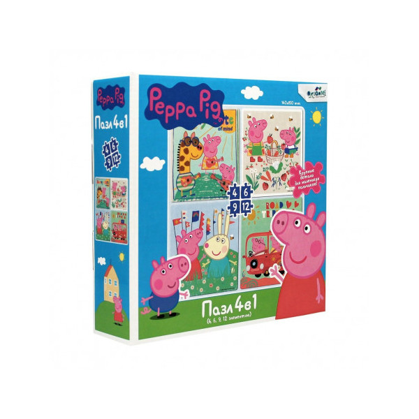 

Пазл 4 в 1 Peppa Pig. Солнечная прогулка, 4-6-9-12 элементов Origami