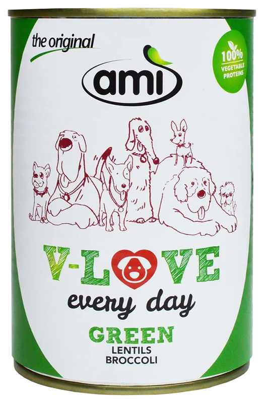 фото Консервы для собак ami v-love every day green веганский чечевица и брокколи, 400 г