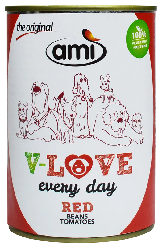 фото Влажный корм для собак ami v-love every day red веганский бобы и томат, 400 г