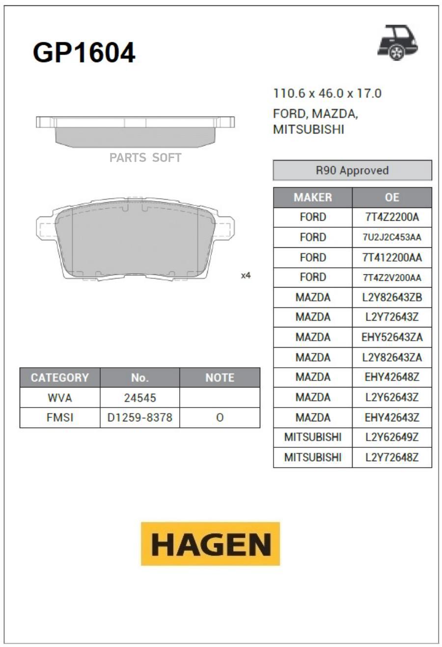 

Комплект тормозных колодок SANGSIN gp1604