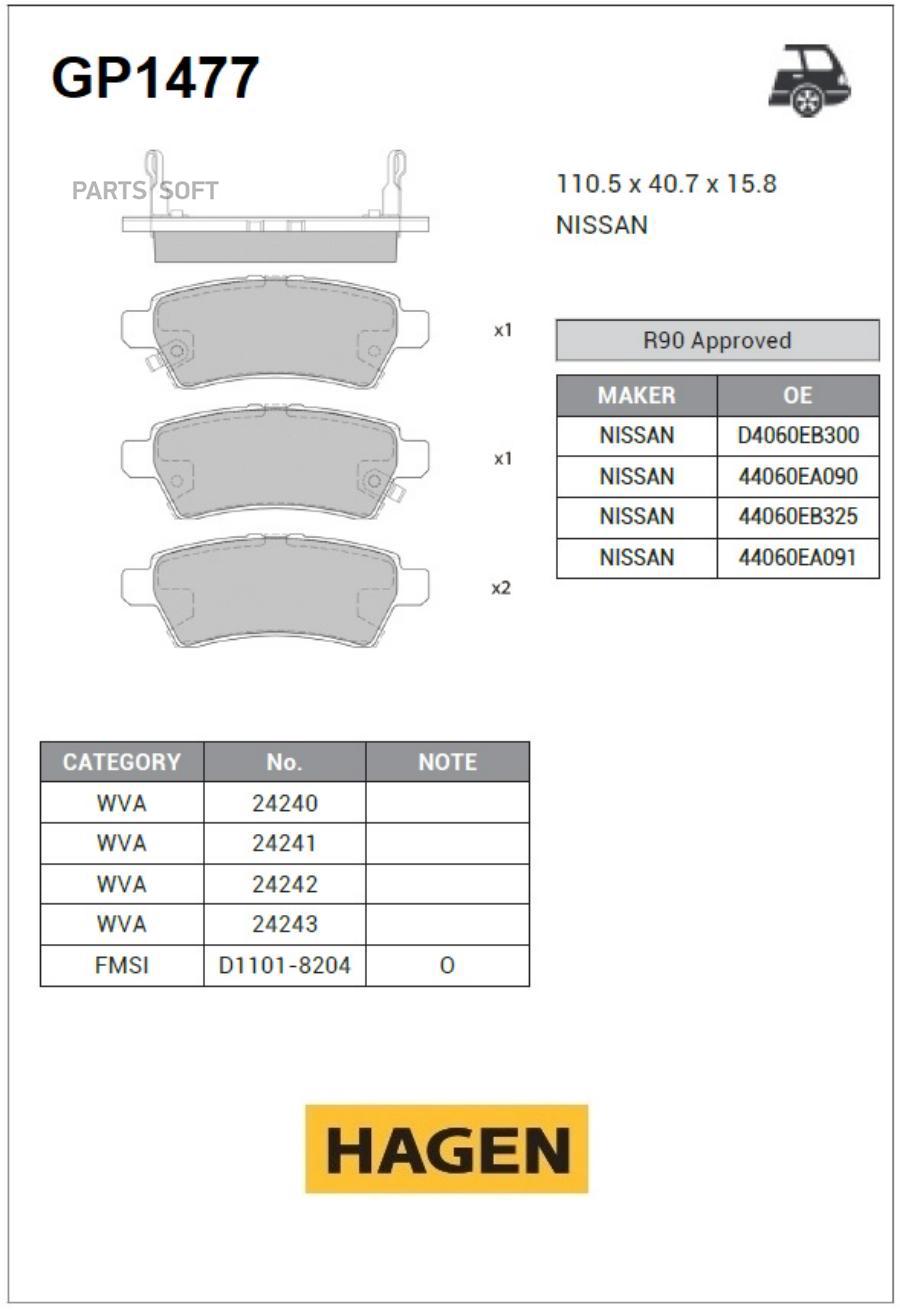 

Колодки Задние Nissan Navara (D40), Pathfinder (R51) Gp1477 Sangsin brake арт. GP1477