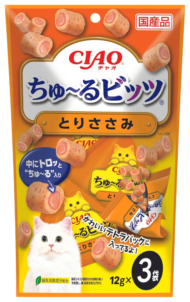 

Лакомство для кошек Ciao Churu Bits Куриное филе с кацуобуси, 12 г, 3 шт