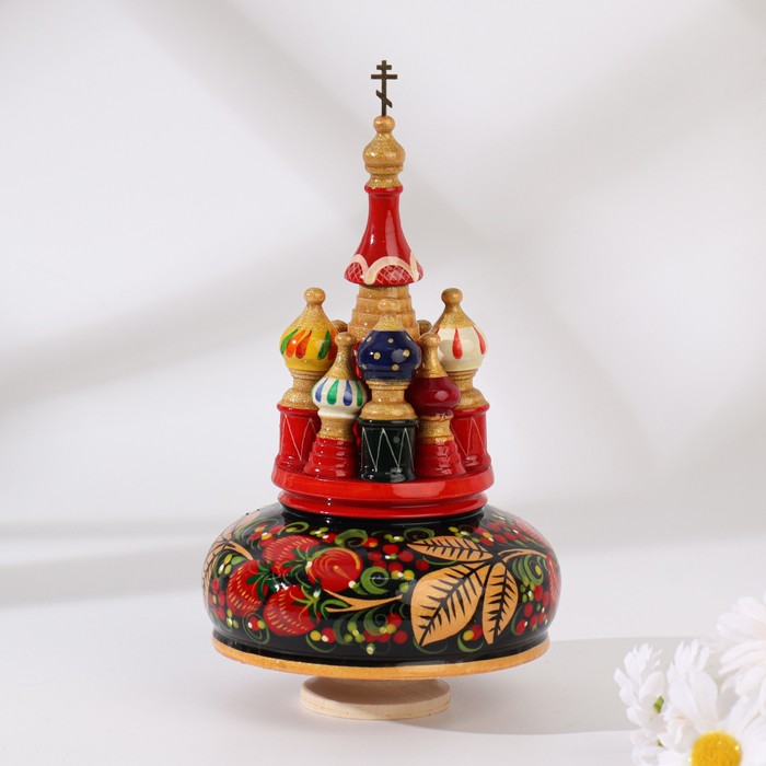 

Сувенир музыкальный Храм, хохлома черная ручная роспись, Разноцветный