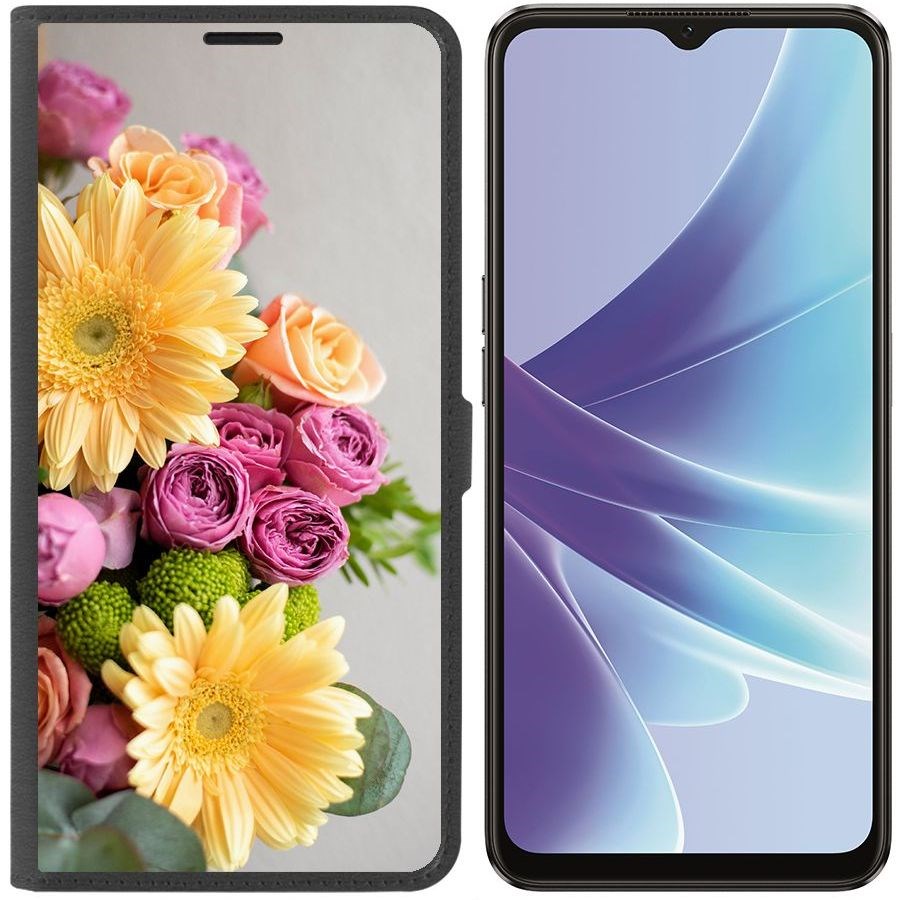 

Чехол-книжка Eco Book для Oppo A57s Букет, Черный