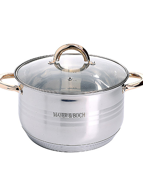 

Кастрюля с крышкой индукция Mayer&Boch стальная 6,3л 24038, Серый, 24031