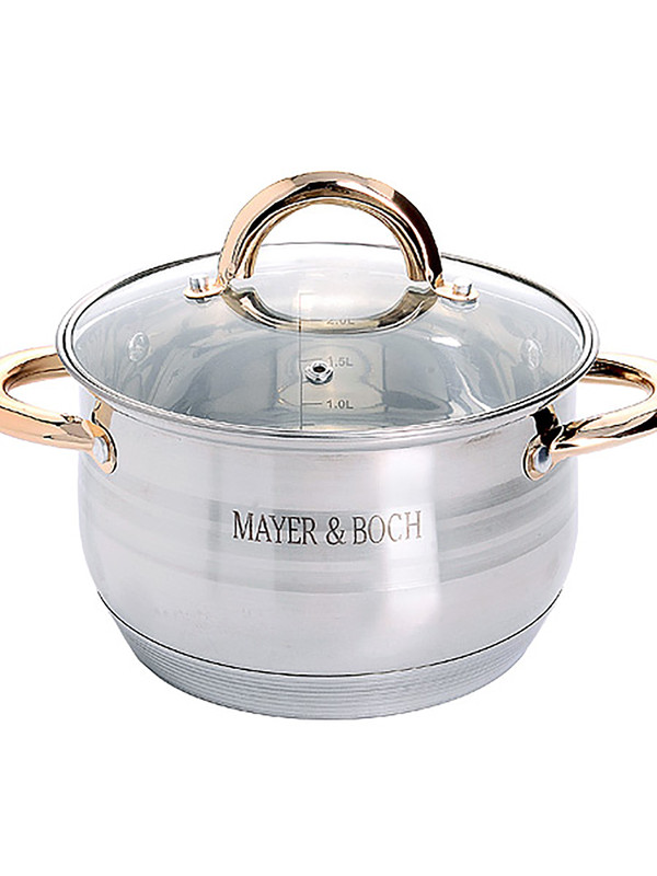 

Кастрюля с крышкой индукция Mayer&Boch стальная 2л 24034, Золотистый, 24031