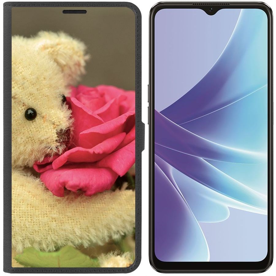 

Чехол-книжка Eco Book для Oppo A57s Медвежонок с розой, Черный